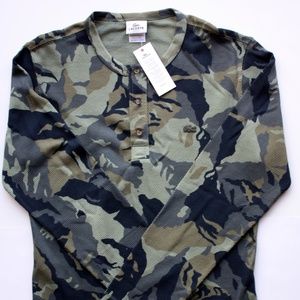 Lacoste Green Camo shirt Slim Fit Men's NEW